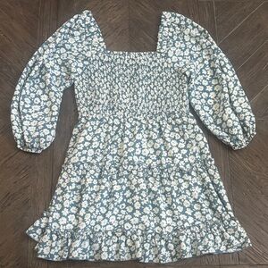 Pink Lily Floral Blue and White Womens Dress - Size Medium